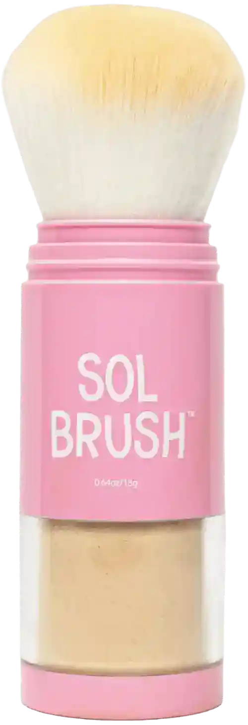 Sol Brush SPF 50 in the pink bottle, cap off
